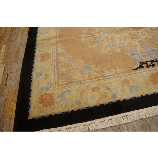 1920s Peach Vase Floral Antique Chinese Art Deco Carpet 9' X 11' 6" Knotted Wool Rug For Sale - Image 9 of 9