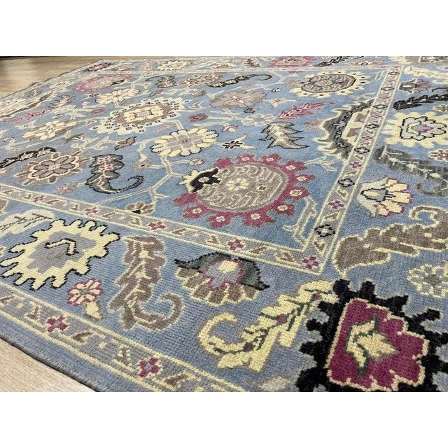 Contemporary 8x10 Blue Hand-Knotted Wool Floral Medallions Classic Traditional Carpet Rug For Sale - Image 3 of 6