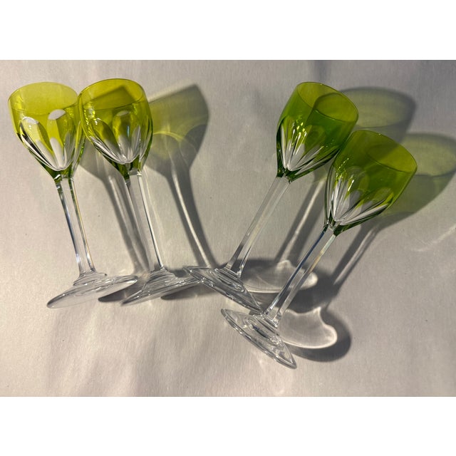 Mid 20th Century Chartreuse and Green Baccarat Cordial Glasses in Genova Pattern - Set of 4 For Sale - Image 11 of 11