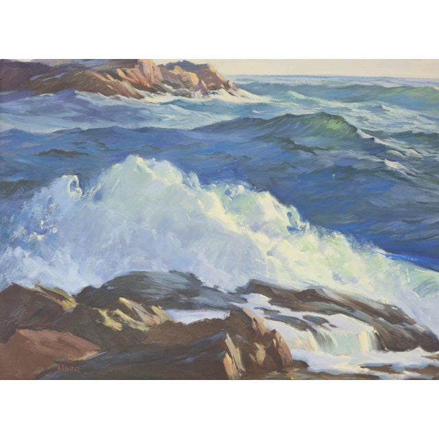 Large New England Seascape Oil Painting on Canvas Signed A. Shelton For Sale - Image 4 of 8