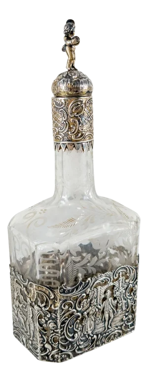 19th Century German Hallmarked Silver and Etched Glass Decanter Bottle