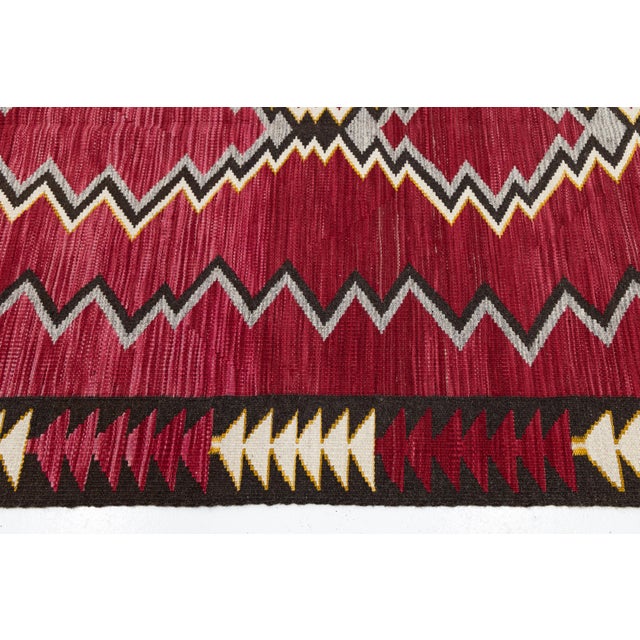 Textile Modern Southwestern Navajo-Style Handmade Wool Area Rug in Crimson and Obsidian For Sale - Image 7 of 10