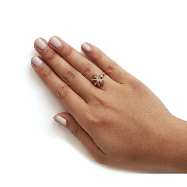 Early 21st Century 14K Rose Gold 1/5 Cttw Diamond Wrapped 15x15 MM Purple Amethyst Cocktail Ring For Sale - Image 5 of 6