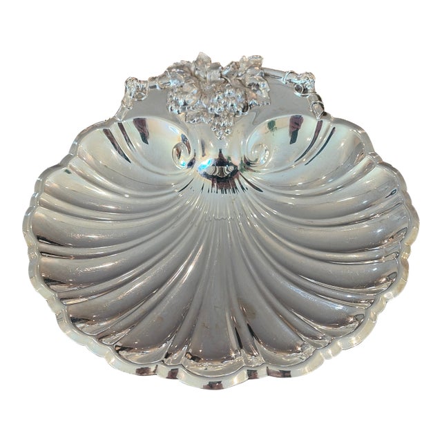 Mid 20th Century Reed and Barton Grape Themed Scalloped Serving Bowl For Sale