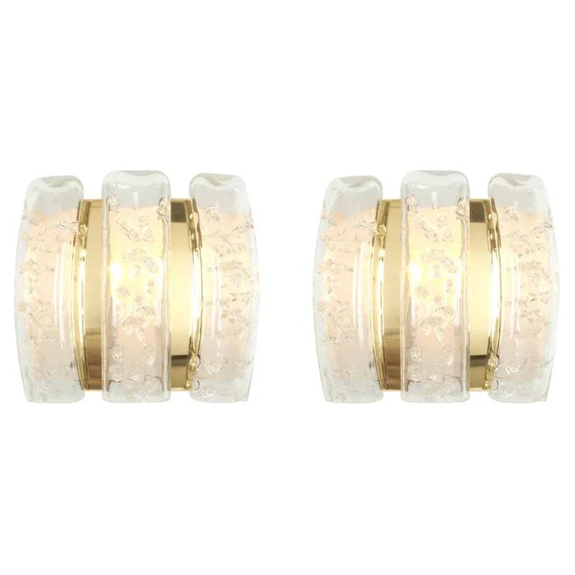 Gold Ice Glass Wall Sconces by Doria, Germany, 1960s, Set of 2 For Sale - Image 8 of 8