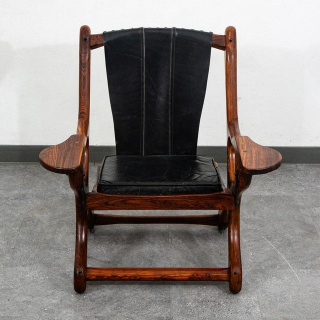 1960s Mid Century Modern Lounge Chair Don Shoemaker Senal Swinger Rosewood Ottoman Arm For Sale - Image 5 of 12