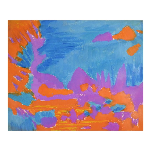 Mid 20th Century Blue Orange Purple Abstract Painting For Sale
