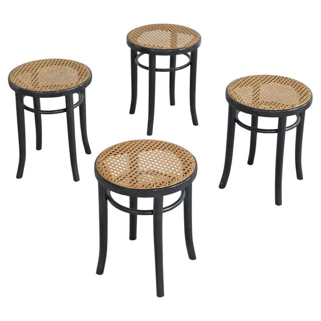 Vintage Stools in Lacquered Wood and Webbing, 1970s, Set of 4 For Sale - Image 11 of 11