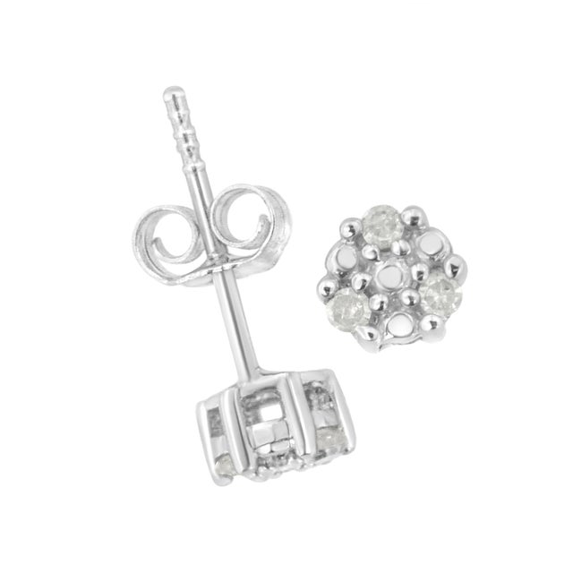 Early 21st Century .925 Sterling Silver 1/10 cttw Prong Set Round-Cut Trio Diamond Stud Earrings, A Pair For Sale - Image 5 of 6