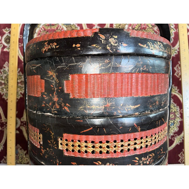 Chinese Large Vintage Chinese Rattan 3 Section Basket For Sale - Image 3 of 9