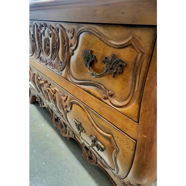 Vintage Century Oversized Solid Wood 2 Drawer French Provincial Rococo Carved Bombe Chests Commode- A Pair For Sale - Image 18 of 18