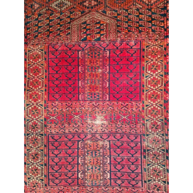 Near Square Size Vintage Turkmen Tekke Ensi in Prayer Pattern in Red, Navy, Ivory, Blue For Sale - Image 9 of 16