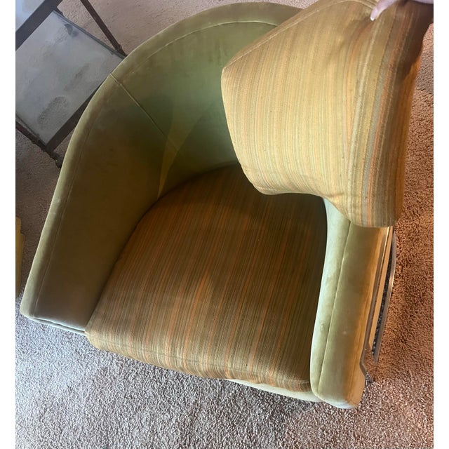 Metal Attributed to Erwin-Lambeth Curved Chrome Lounge Chair With Olive Velvet Upholstery, 1970s For Sale - Image 7 of 11