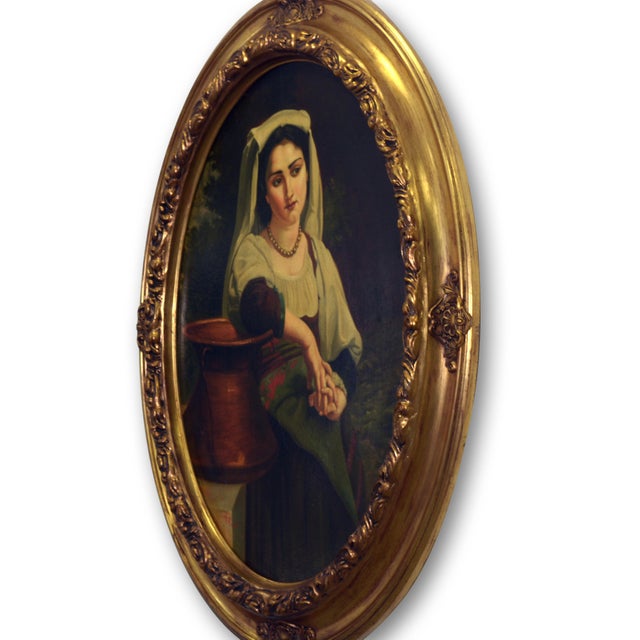 Tommaso Rivoli, Italian Woman at the Fountain, 1990s, Oil Painting on Canvas, Framed For Sale - Image 8 of 10