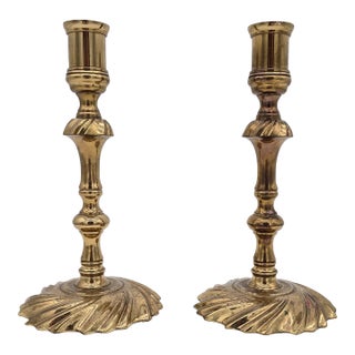 Pair of Vintage Baldwin Solid Brass Candlestick Candle Holders Swirl Base For Sale
