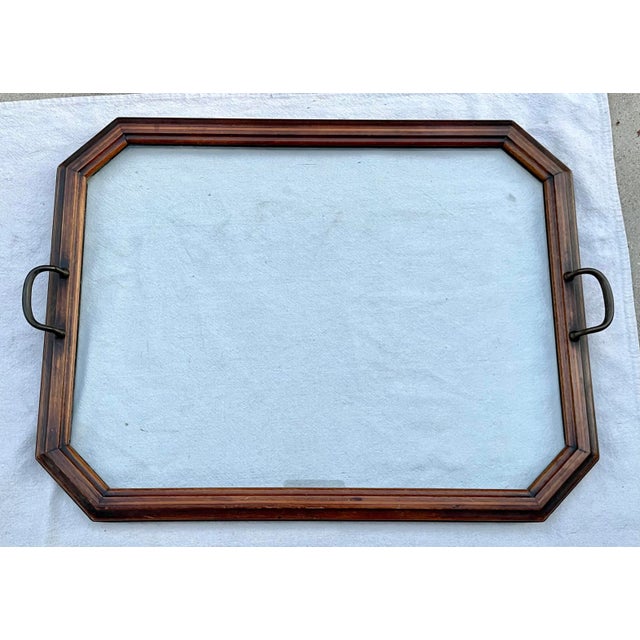 Wood Antique Inlaid Wood and Glass Handled Tray For Sale - Image 7 of 8