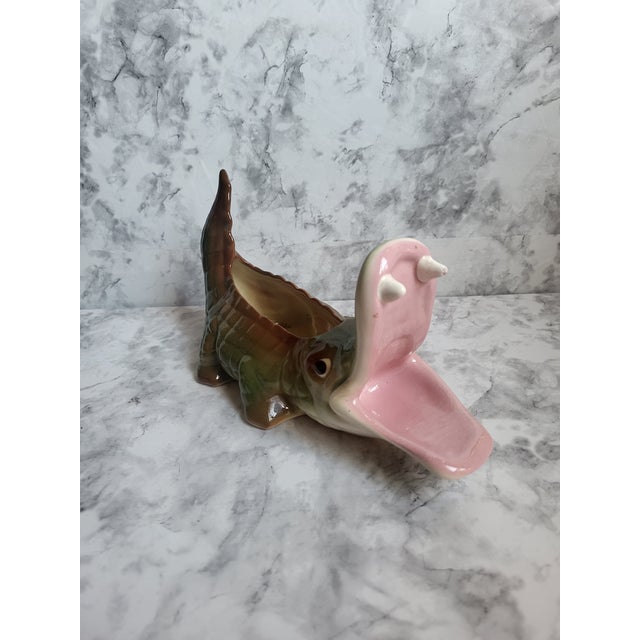 Avocado 1960s Freeman McFarlin Jardiniere Majolica Pottery Alligator Planter, Attributed For Sale - Image 8 of 14