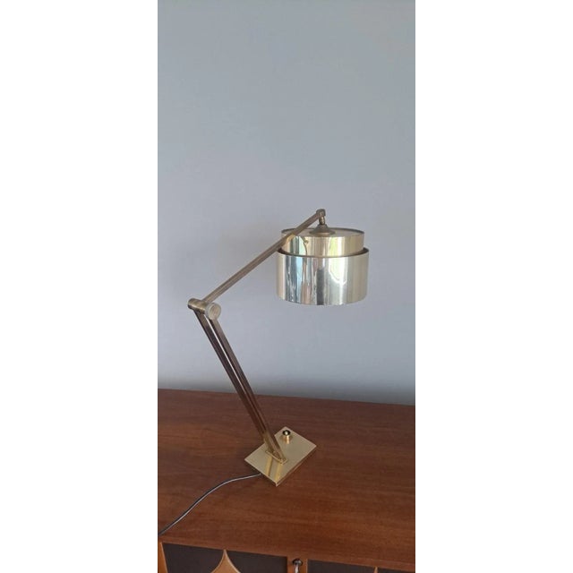 1970s Italian Architectural Desk Brass Lamp For Sale - Image 5 of 11