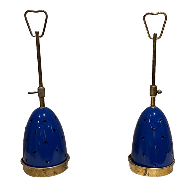 1950s Arredoluce Angelo Lelii Italian Blue Star Table Lamps For Sale
