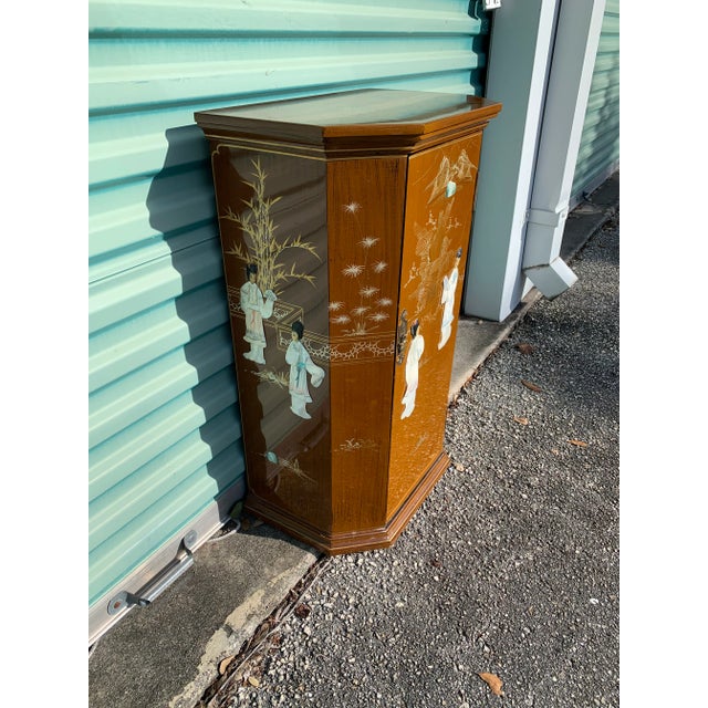 Mid Century Asian Carmel Color With Mother of Pearl Inlay Narrow Console For Sale - Image 4 of 8