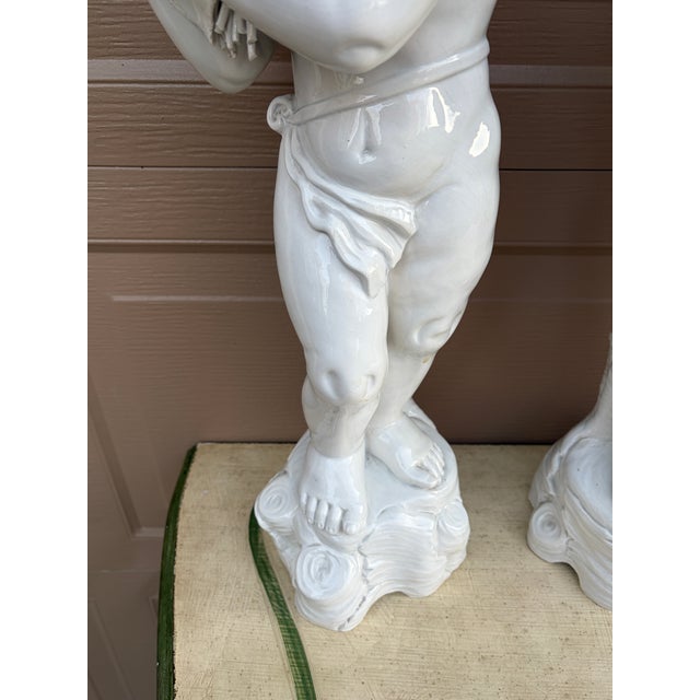Mid 20th Century Neoclassical Italian White Porcelain Allegorical Cherub or Putti Statues of the Four Seasons, Set of 4 For Sale In South Bend - Image 6 of 18