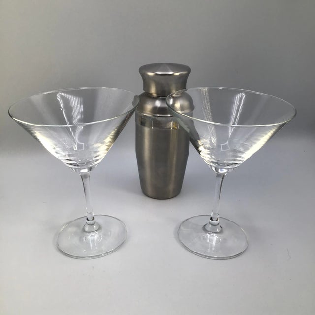 Vintage Martini Starter Set With 2 Glasses and 1 Stainless Steel Cocktail Shaker For Sale - Image 10 of 10