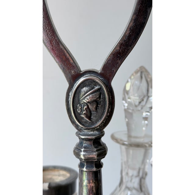 19th Century Victorian Era Castor or Cruet Set 6 Decanters and Silver-Plated Holder With Central Handle For Sale - Image 10 of 18