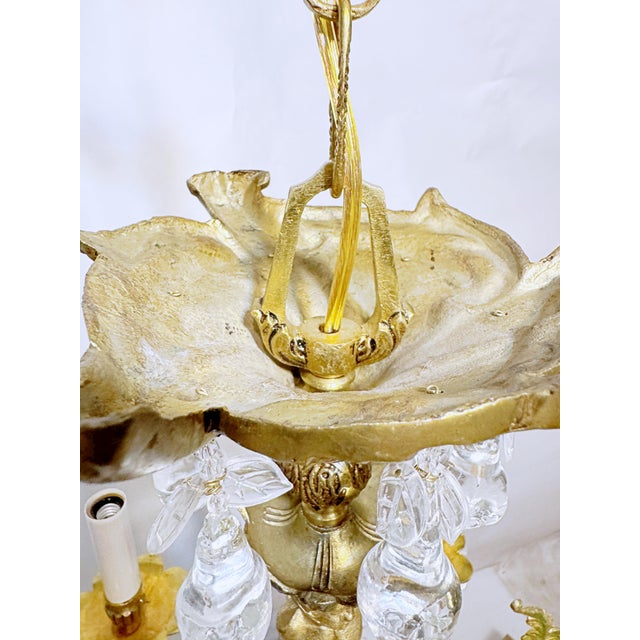 1920's Bronze Cherub Chandelier With Vintage Crystals For Sale In New York - Image 6 of 11