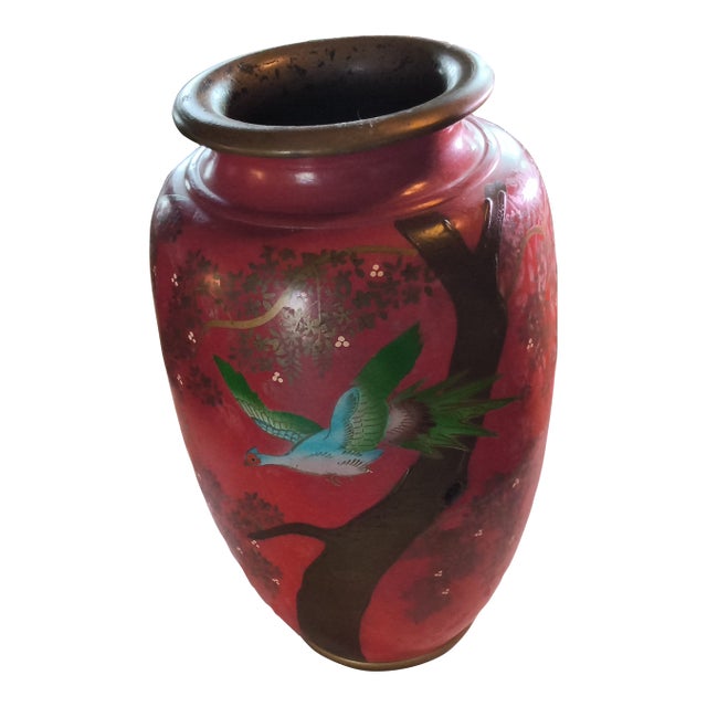 1940's Ucagco Large Red Hand Painted Japanese Vase For Sale