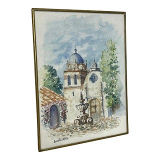 Impressionist Coastal Landscape Framed Watercolor Painting For Sale