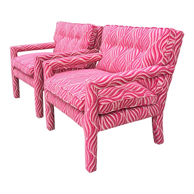 Fuschia Pink & White Animal Print Parsons Chairs A Pair Chairish