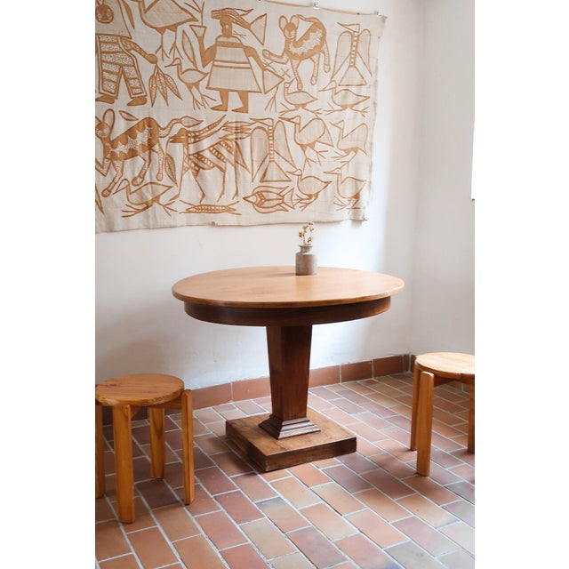 Art Deco Round Ash Dining Table with Stepped Column Base, France, 1930s For Sale - Image 11 of 11