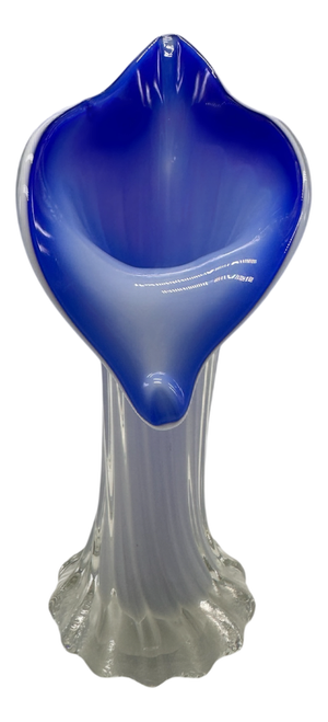 Clear and Blue Murano Glass Flower Vase, Italy, 1960s