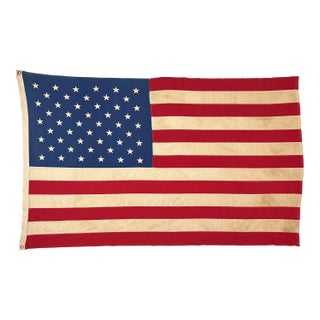 Large Vintage Cotton American Flag With Embroidered Stars For Sale