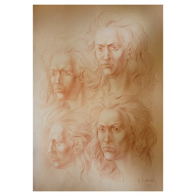 Marc Dautry, Portraits of Michel Ange, 1975, Original Lithograph For Sale