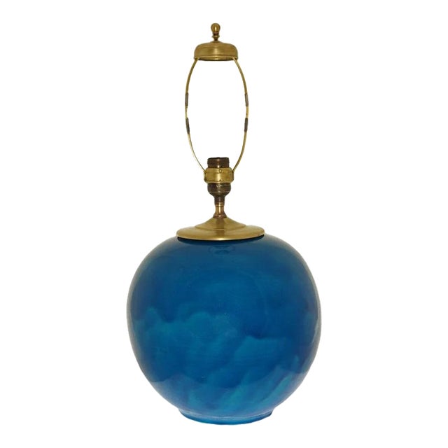 Early 20th Century French Art Deco Primavera Atelier Turquoise Color Faience Modern Table Lamp For Sale