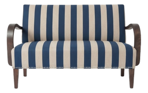 Vintage Hungarian Lounge Sofa and Settee in Blue and Cream Striped Fabric with Wooden Frame