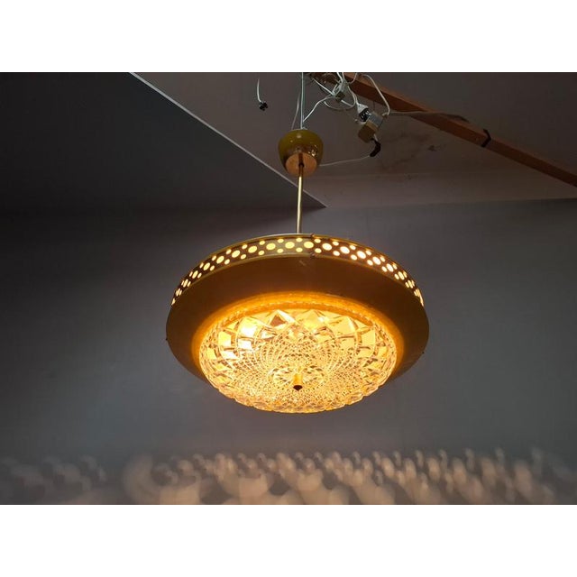 Mid-Century Modern Pendant Lamp in Yellow Metal with Brass and Glass, 1970s For Sale - Image 9 of 18