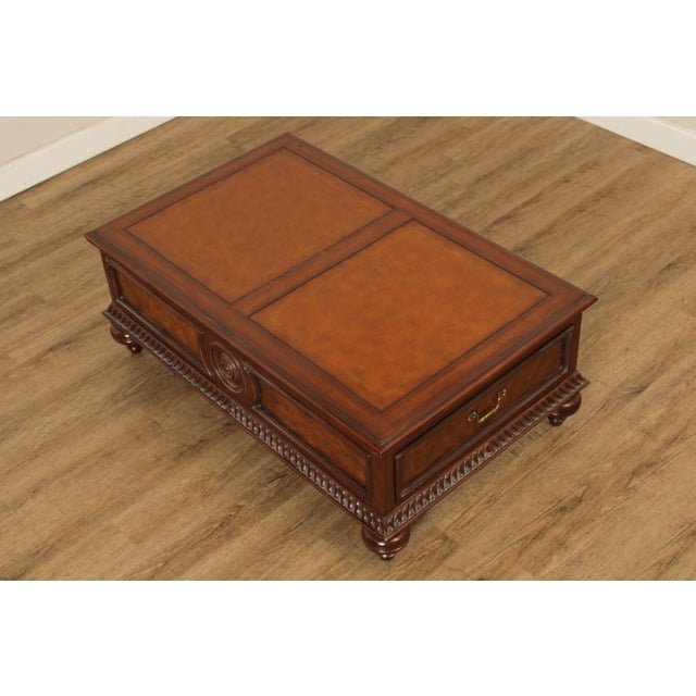 High Quality Leather Top Burlwood Leather Top Coffee Table with Dovetailed Drawer on Either Side