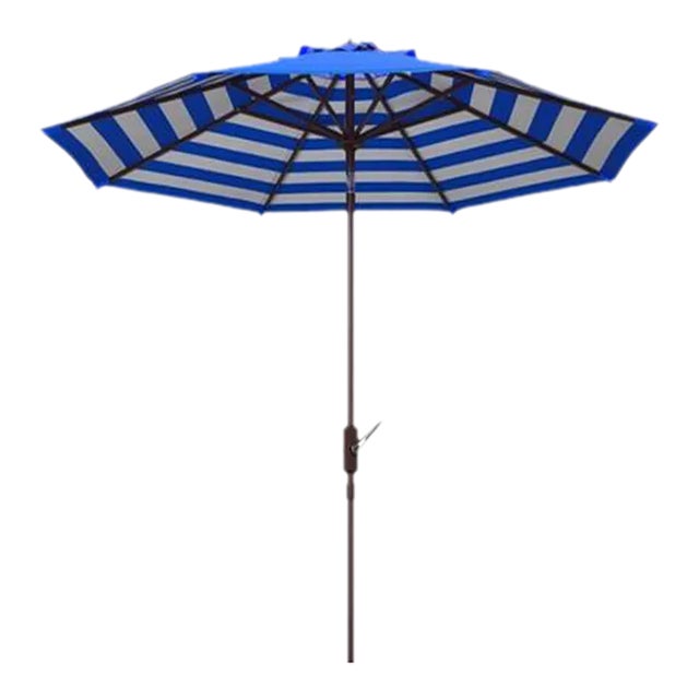 Athens Inside Out Striped 9ft Crank Outdoor Auto Tilt Umbrella - Pacific Blue For Sale