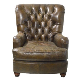 Pottery Barn Tufted Leather Lounge Chair For Sale
