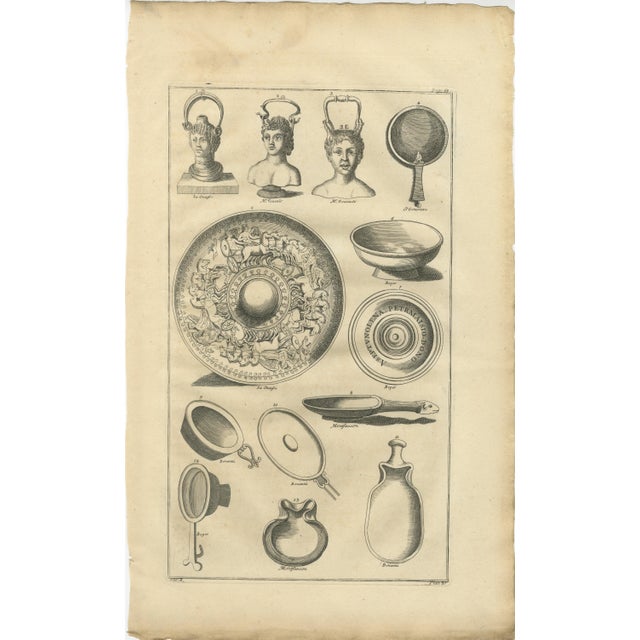 Bernard de Montfaucon, Roman Mirrors, Vessels & Mythological Antiquities, 1721, Engraving For Sale - Image 3 of 9