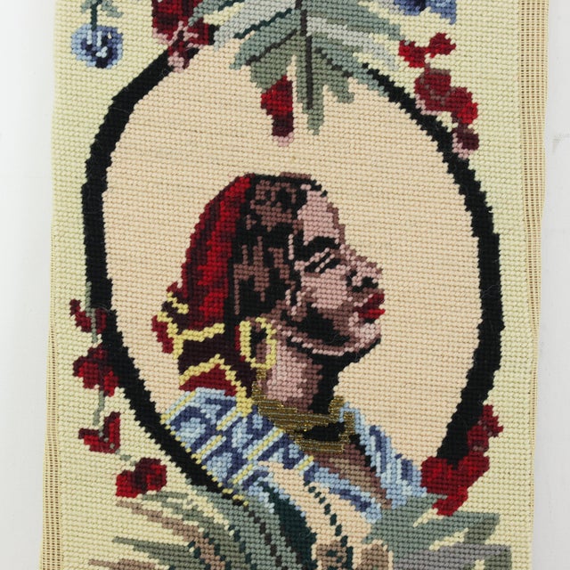 Late 20th Century Vintage Portrait Needlework Vertical Textile Art Tropical Botanical Profile With Floral Motif For Sale - Image 5 of 8