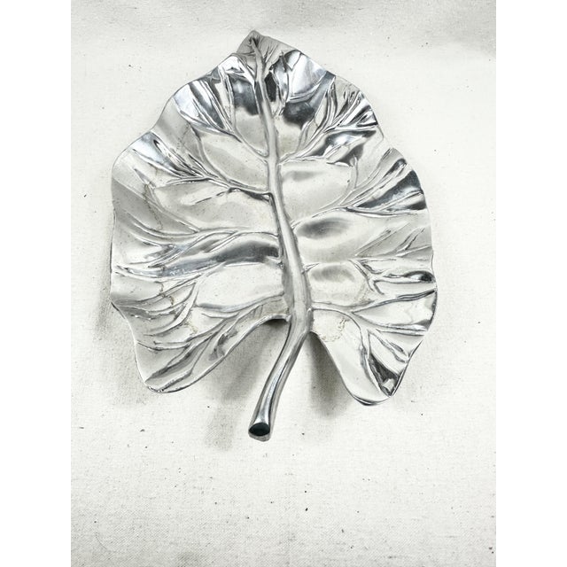Silver Vintage Sculptural Silver Pewter Leaf Platter For Sale - Image 8 of 9