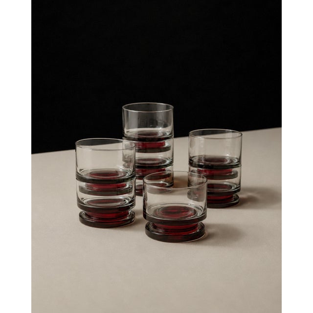 Vintage Drinking Glasses with Red Stem, 1970s, Set of 8 For Sale - Image 12 of 12