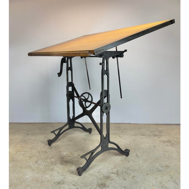 1920s Antique Industrial Cast Iron Drafting / Drawing / Architects Table by Keuffel and Esser Co., New York For Sale - Image 5 of 12