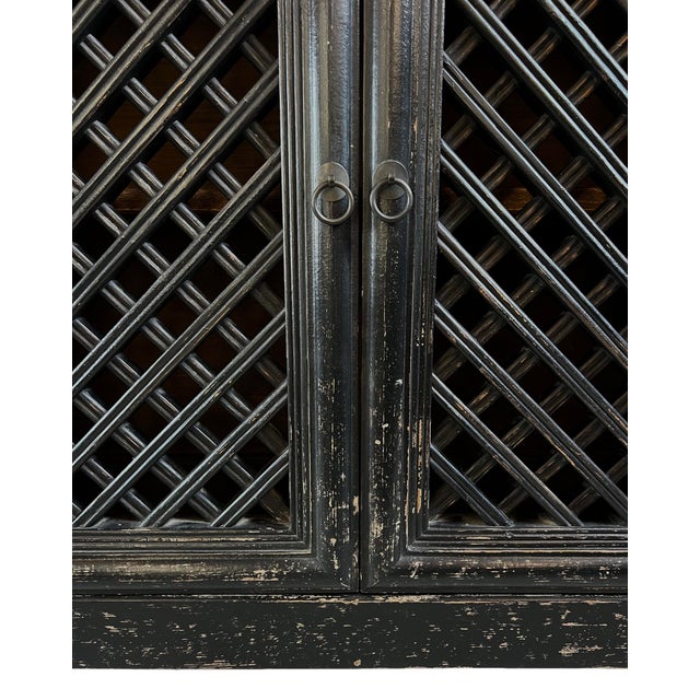 Black Vintage Black Aged Lattice Sideboard Credenza For Sale - Image 8 of 9