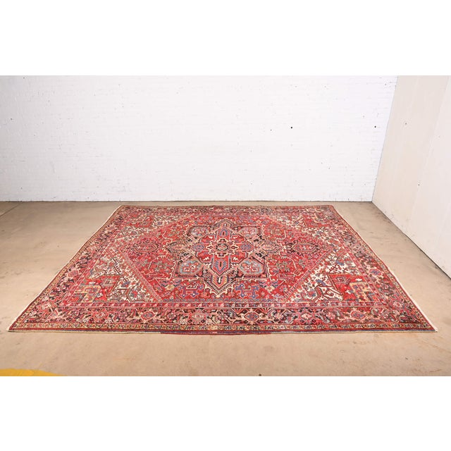Vintage Hand-Woven Persian Heriz Room Size Wool Area Rug For Sale - Image 12 of 12