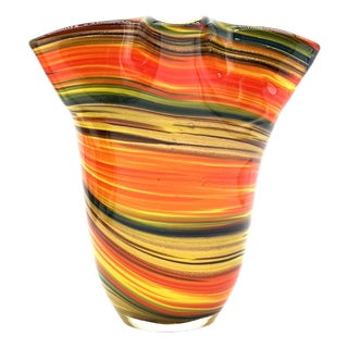Neon-Colored Murano Fazzoletto Swirl Vase from Venini For Sale