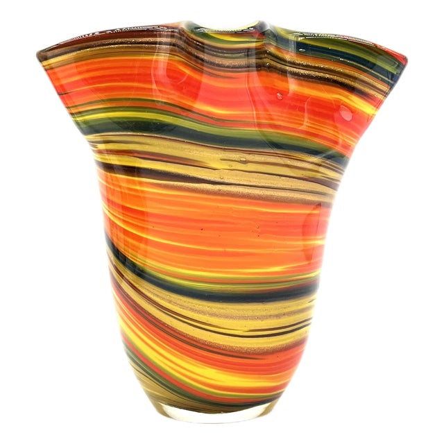 Neon-Colored Murano Fazzoletto Swirl Vase from Venini For Sale